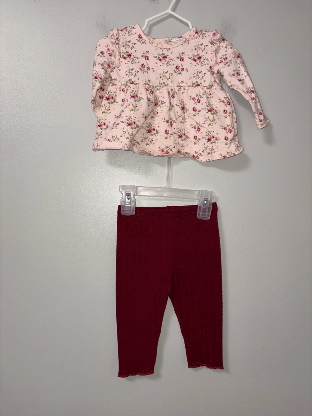 Laura Ashley Pink Burgundy Floral Long Sleeve Top Ribbed Leggings 6-9M